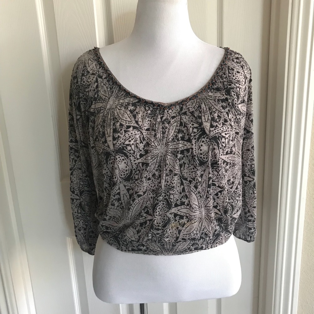 Free People Womens Blouse Top Cropped Beaded